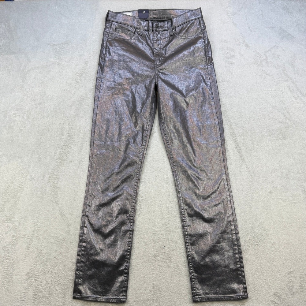 Gap Jeans Womens 30 Tall Silver Metallic High Rise Vintage Slim Stretch New